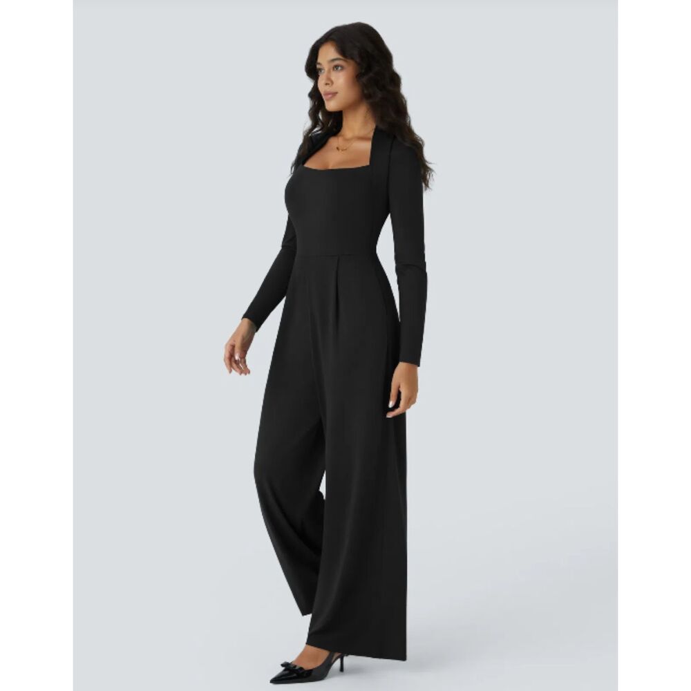Halara Flattering Long Sleeve Pocket Wide Leg Jumpsuit-Easy Peezy Size L NWT
